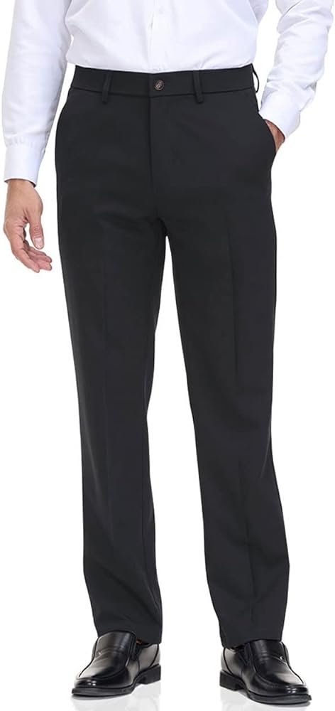 Soojun Men's Classic Fit Flex Waist Flat Front Dress Pant