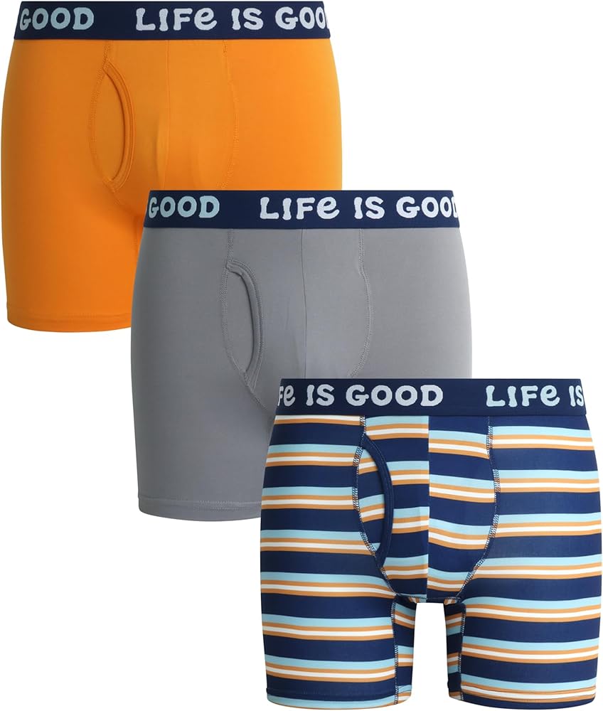 Life is Good Men's Boxer Briefs - 3 Pack Soft Stretch Performance Boxers for Men - Breathable Sports Boxer Briefs (S-XL)