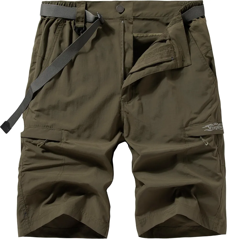 Vcansion Men's Outdoor Hiking Shorts Quick Dry Travel Cargo Shorts Tactical Golf Fishing Shorts with Zipper Pockets