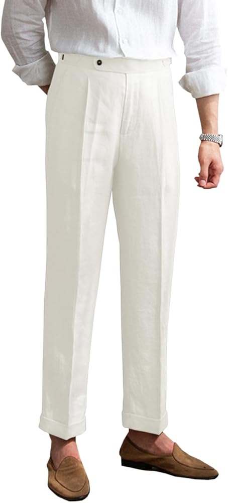 Men's Vintage Linen Pants Summer Lightweight Premium Dress Suit Linen Pants for Men