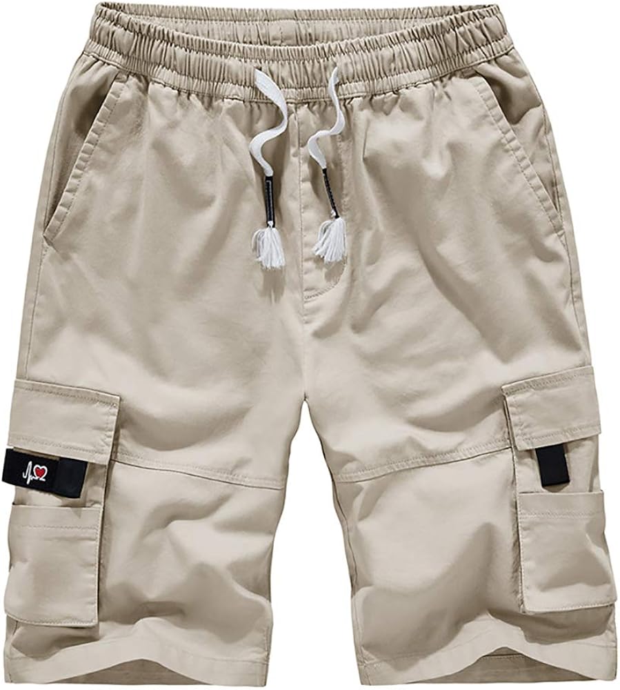 Men's Cargo Shorts Casual Drawstring Pull On Cotton Summer Big & Tall Relaxed Fit Work Shorts