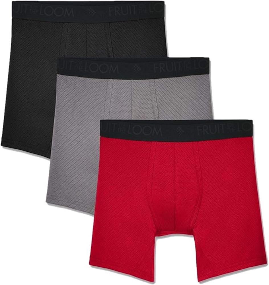 Fruit of the Loom Men's Breathable Boxer Briefs, Moisture Wicking Underwear, Assorted Color Multipacks