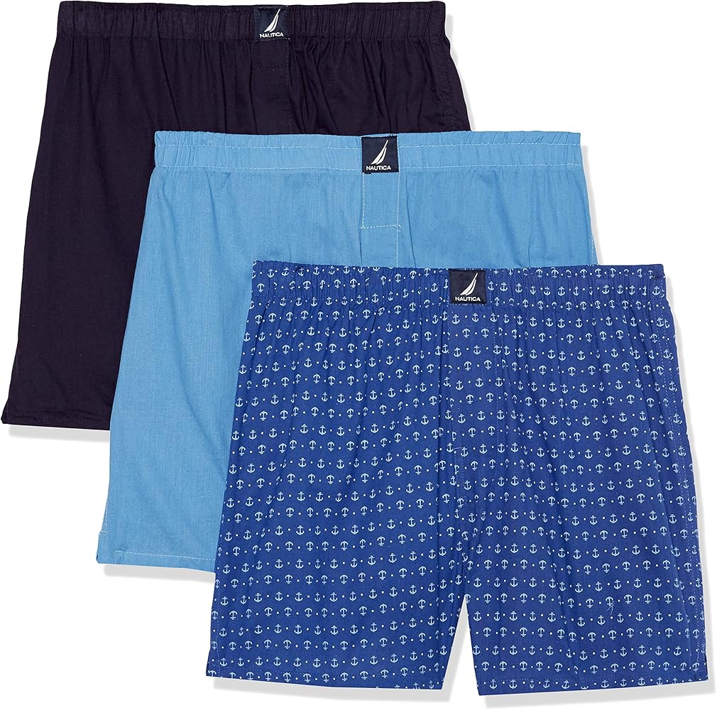 Nautica Men's Cotton Woven 3 Pack Boxer