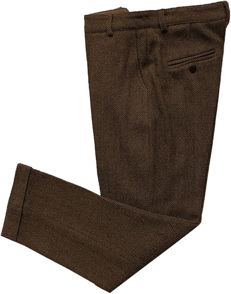 Mens Vintage Tweed Dress Pants Slacks Trousers Regular Fit Suit Pants for Men