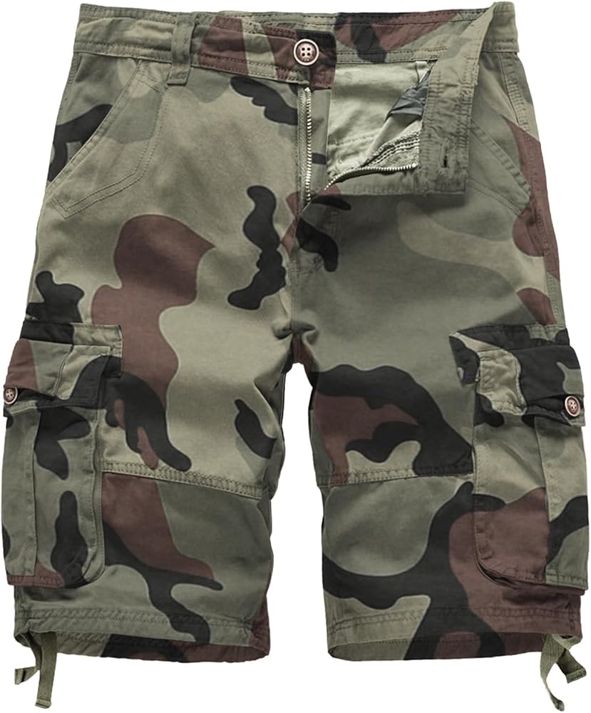 Men's Cargo Shorts Camo Shorts Clasic Casual Cotton Shorts Relaxed Fit Jorts with 6 Pockets