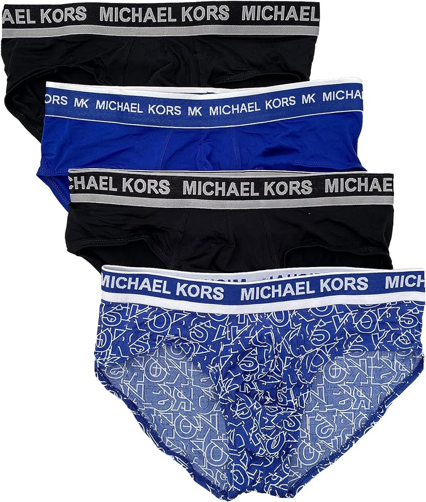 Michael Kors Men`s Performance Poly Low Rise Briefs 4 Pack (B(9F31L10954)/B_MK_Print11, Large)