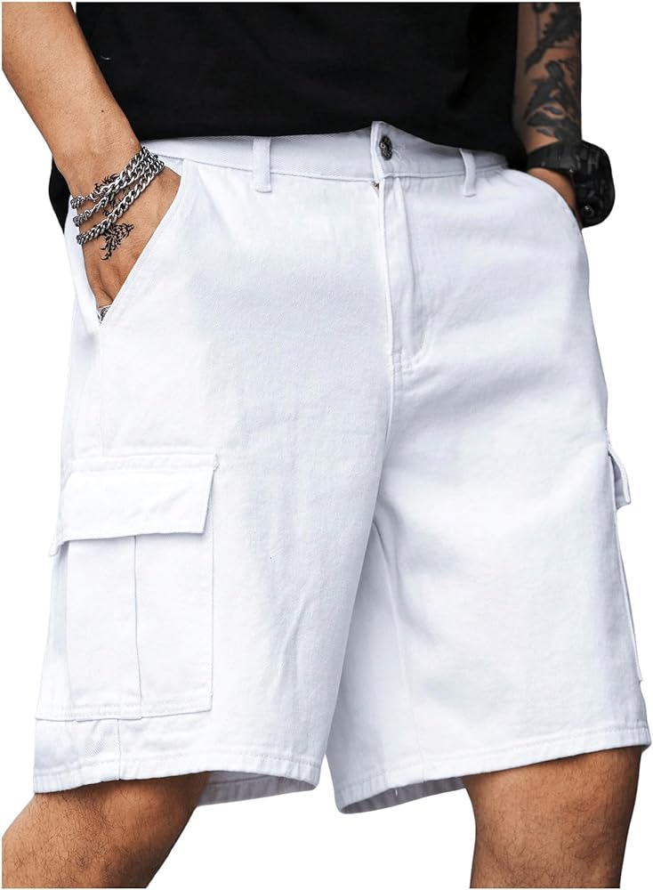 GORGLITTER Men's Denim Cargo Baggy Jorts Shorts Jeans Flap Pocket Summer Shorts