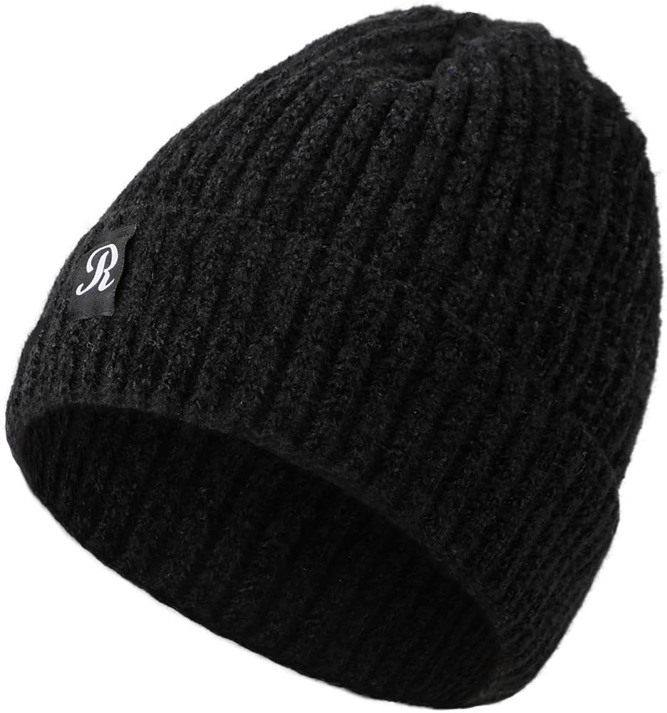 Knit Beanie Winter Hat, Thermal Thick Polar Fleece Snow Skull Cap for Men and Women