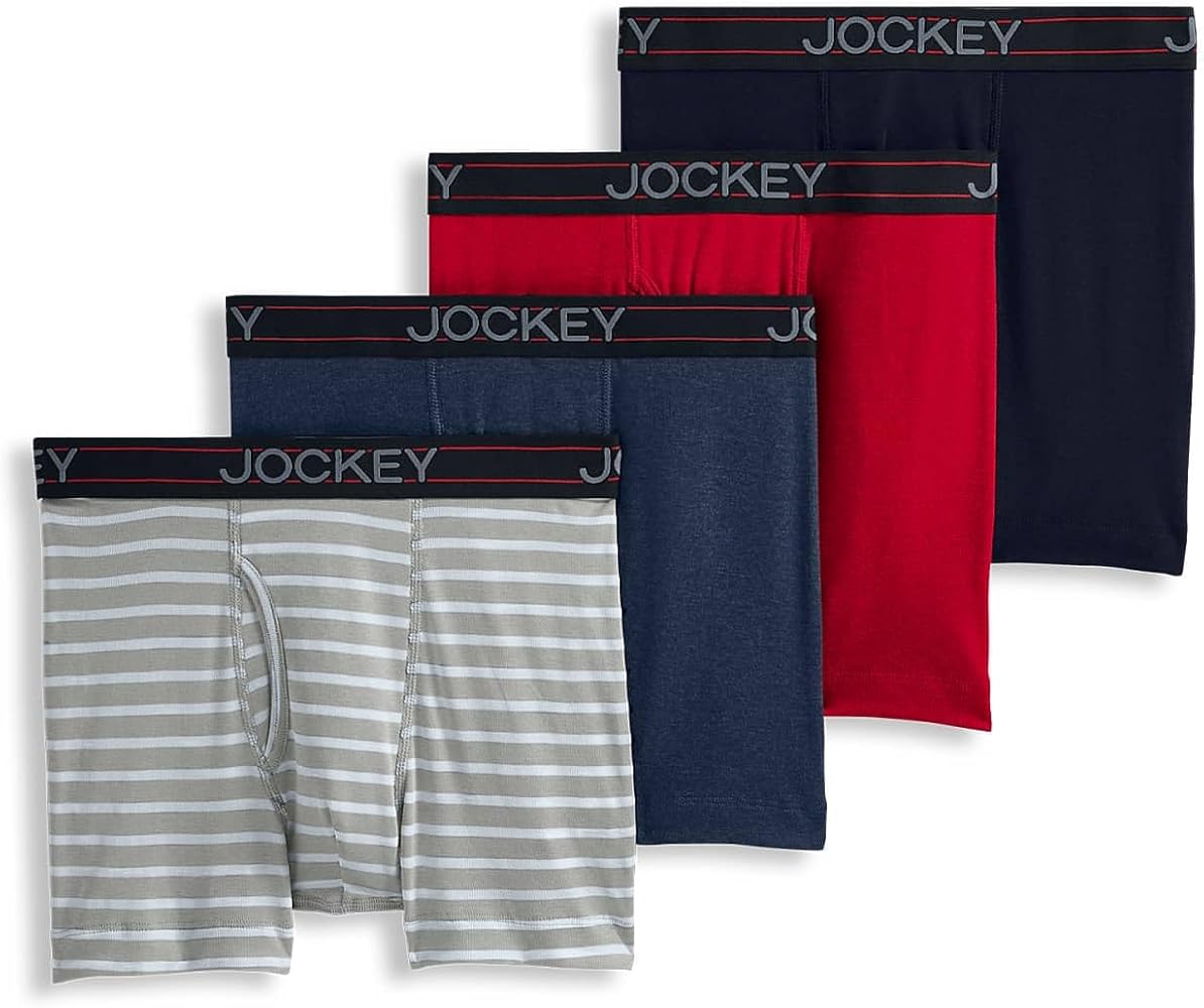 Jockey Men's Underwear Lightweight Cotton Blend 5" Boxer Brief - 4 Pack