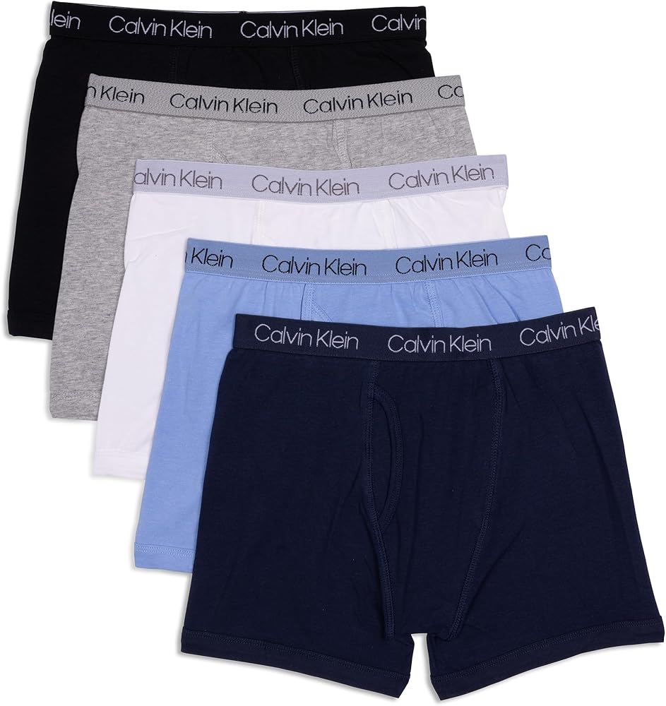 Calvin Klein Little Modern Cotton Boxer Briefs, 5 Pack Breathable Underwear for Boys