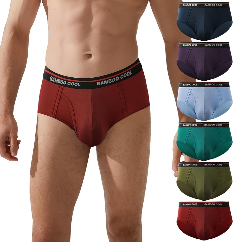 BAMBOO COOL Mens Underwear Briefs Open-fly Briefs Tagfree Breathable men’s Underwear 6 Pack