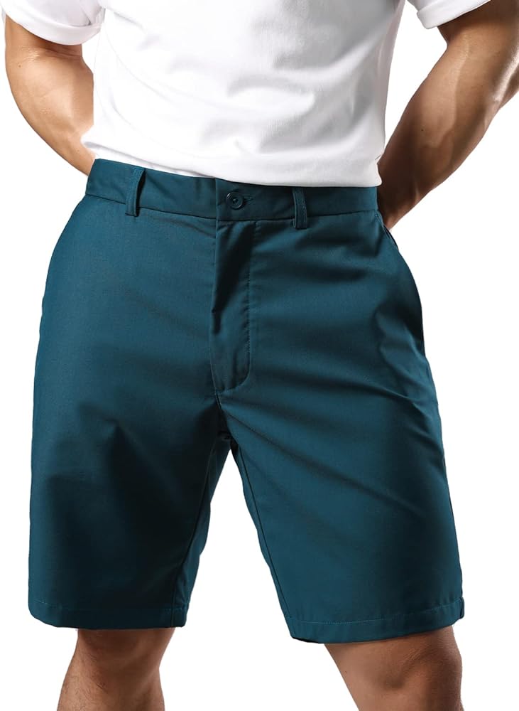 JOGAL Mens Regular Fit Flat Front Golf Shorts Daily Casual Work Wear Chino Shorts