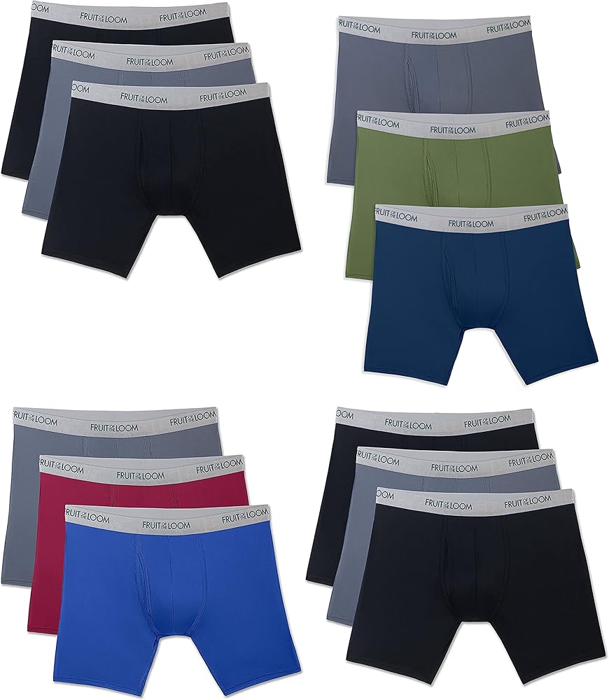 Fruit of the Loom Men's 12-Pack Everlight Boxer Briefs Breathable Nylon/Spandex Blend