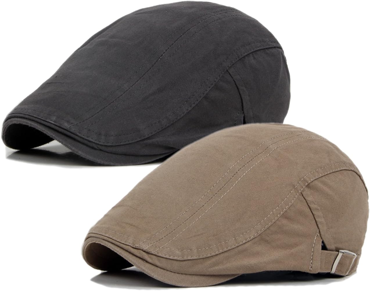 2 Pack Newsboy Hats for Men Flat Cap Cotton Adjustable Breathable Irish Cabbie Ivy Driving Hunting Hat