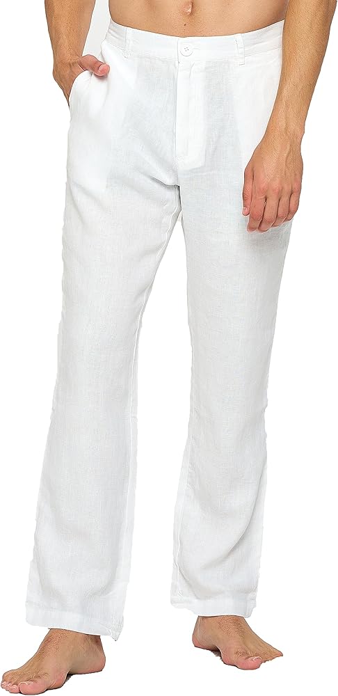 Men's 100% Linen Pants with Button Closure