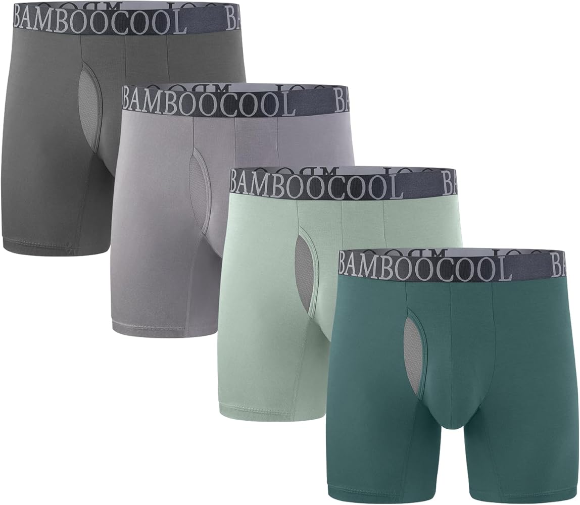 BAMBOO COOL Men's Breathable Underwear Moisture-Wicking Mesh Boxer Briefs Performance 4 &7 Pack