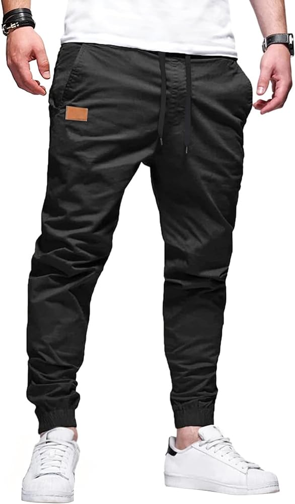 Men's Casual Joggers Pants Cotton Drawstring Chino Cargo Pants Hiking Outdoor Twill Track Jogger Sweatpants