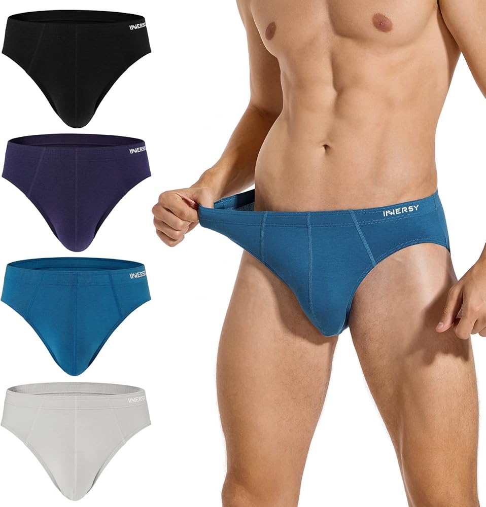 INNERSY Men's Underwear Briefs Bikini Cut Covered Waistband Underpants 4-Pack