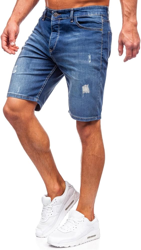 Muscle Alive Men's Denim Shorts 11" Inseam Slim Fit Stretch Ripped Short Jeans