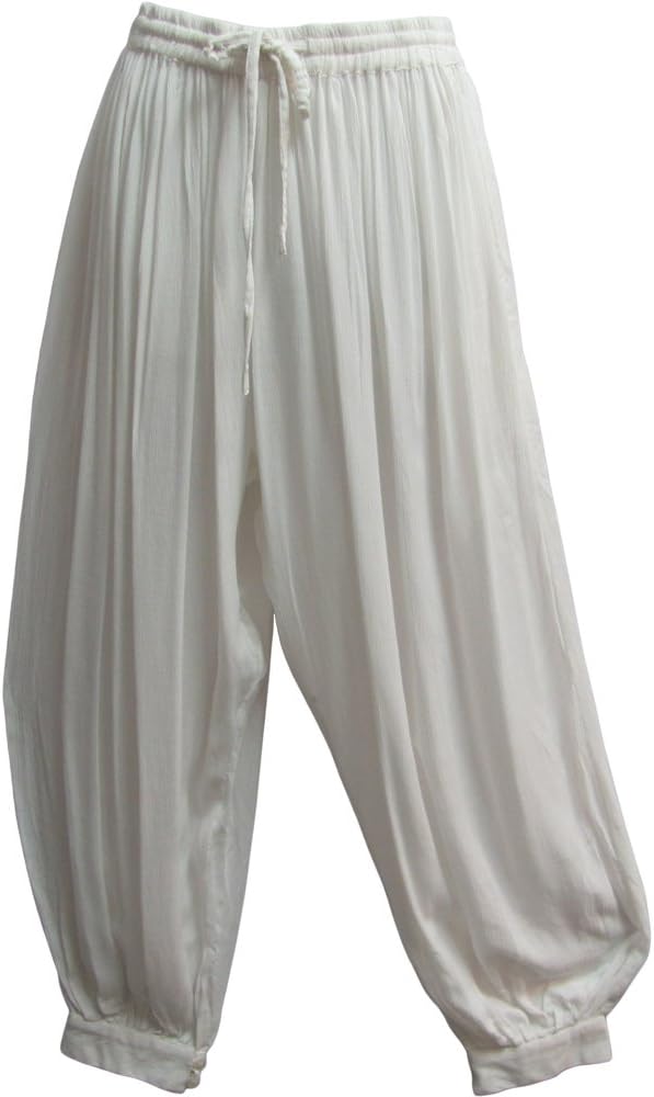 Men's Indian Aladdin Gypsy Hippie Yoga Meditation Harem Pants (White)