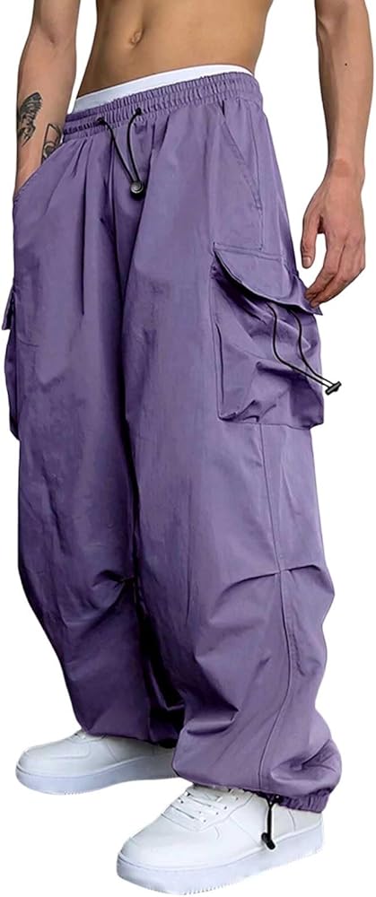 Men's Loose-Fit Baggy Cargo Pants Casual Parachute Cargo Pants with Pockets