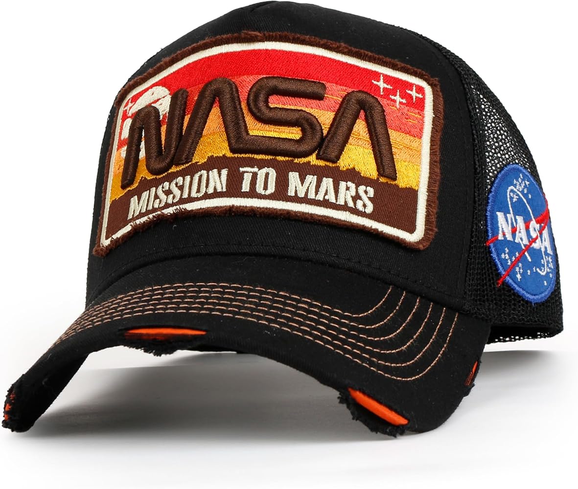 ililily PREMIUM NASA Worm Logo Embroidery Structured Baseball Cap