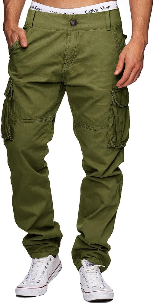 Cargo Pants for Men Multi Pockets Work Pants Cotton Stretch Elastic Waist Relaxed Fit Hiking Outdoor Casual