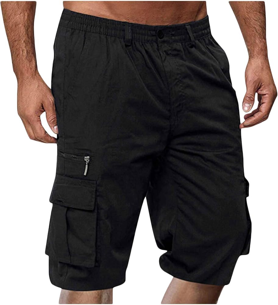 Mens Elastic Waist Cargo Shorts,2024 Summer Casual Bermuda Shorts with Pockets Trendy, Large