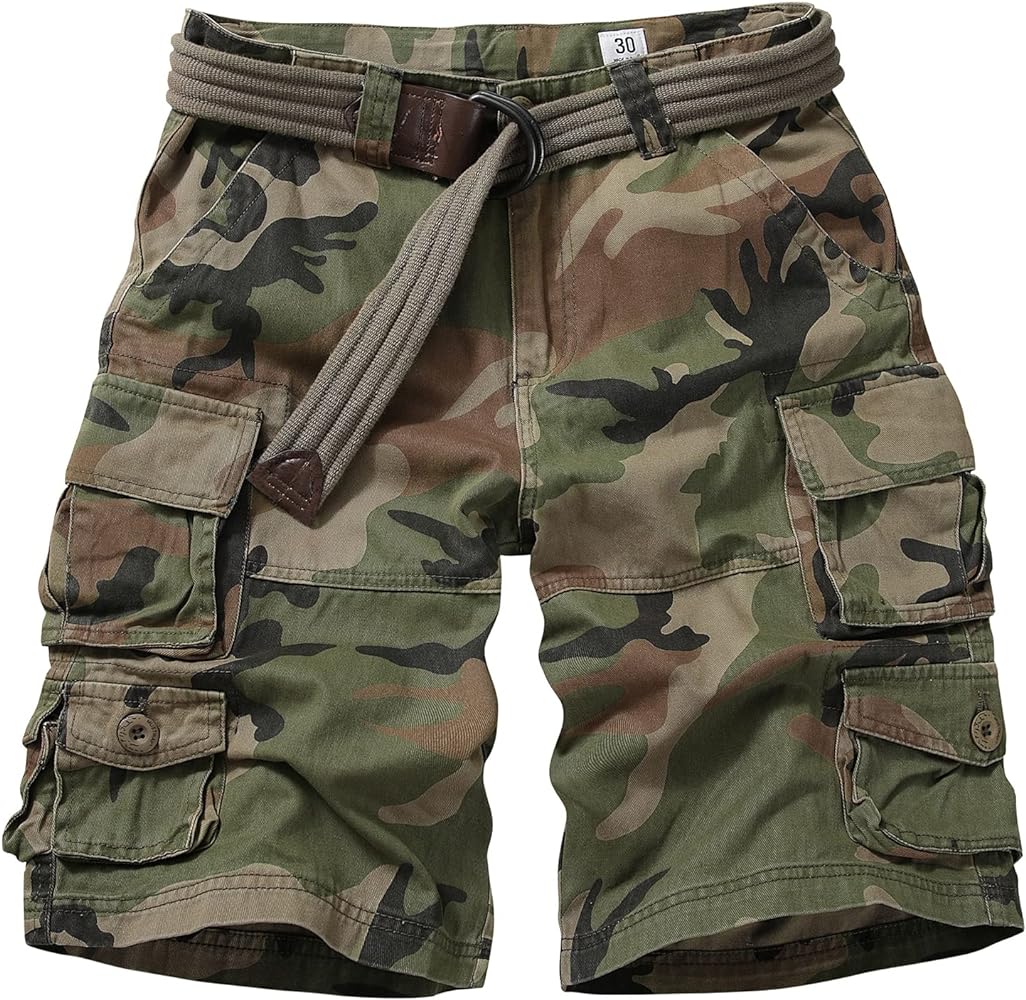 Cargo Short for Men Relaxed Fit Camo Outdoor Hiking Work Cotton Casual Shorts with 9 Pockets No Belt