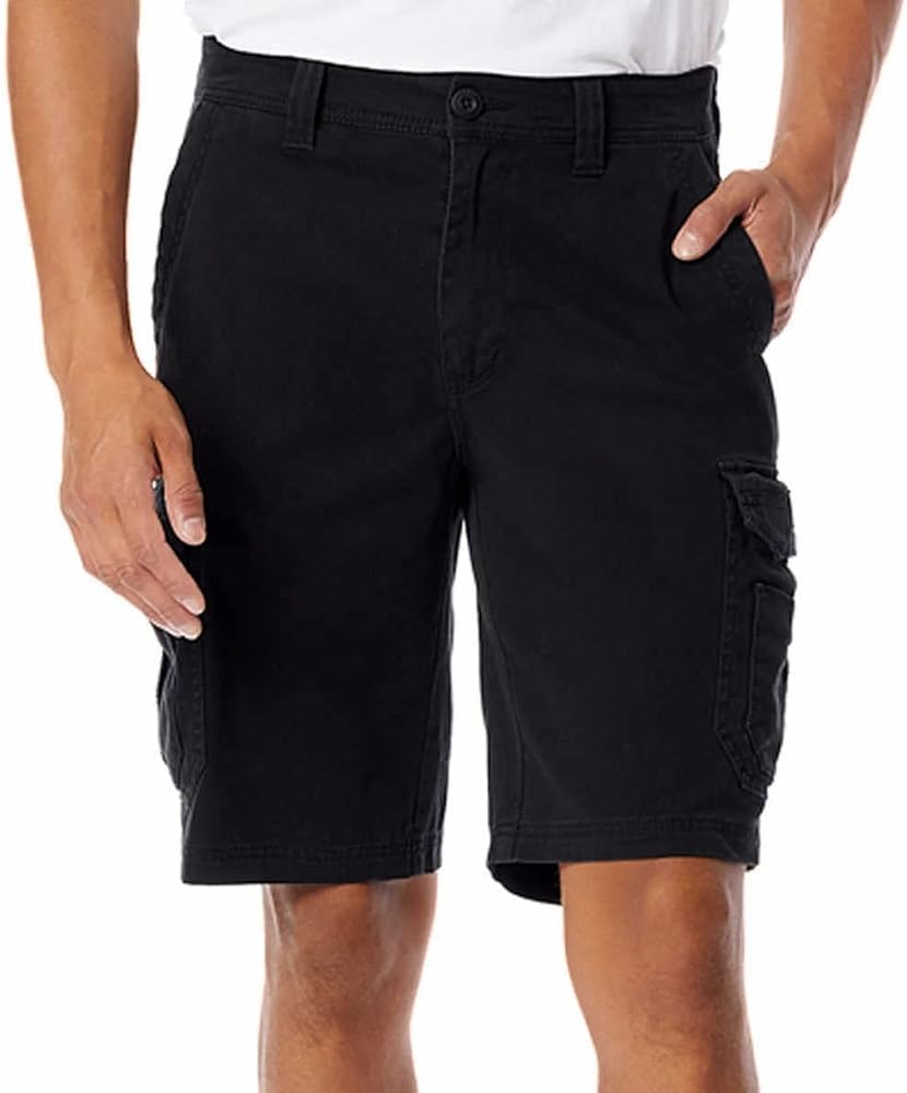 UNIONBAY Mens Midweight Flex Waist Cargo Shorts (Black, 34)