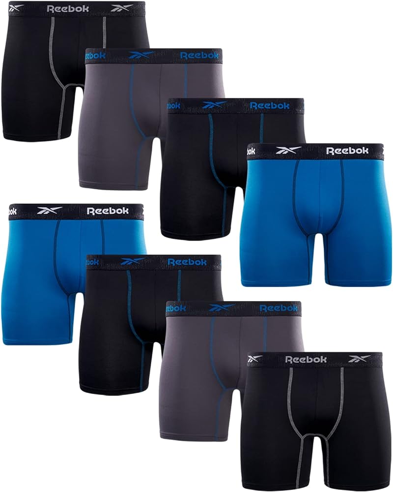 Reebok Men's Boxer Briefs – 8 Pack Ultrasoft Stretch Performance Boxers for Men - Active Sport Mens Underwear Pack (S-XL)