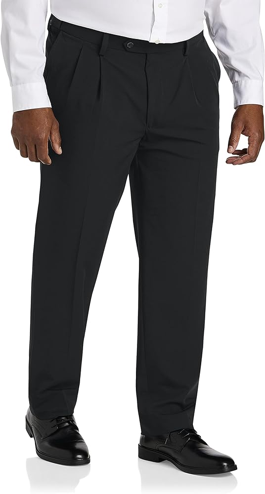 Oak Hill by DXL Men's Big and Tall Easy Stretch Pleated Dress Pants Black 64 x 32