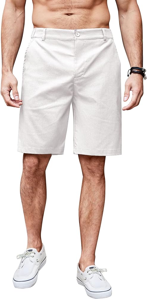 COOFANDY Men's Casual Shorts Linen Flat Front Shorts Elastic Waist Summer Beach Shorts