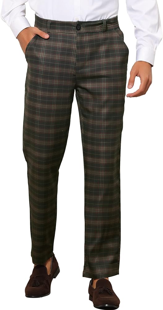 Lars Amadeus Plaid Suit Pants for Men's Straight Fit Casual Checked Pattern Trousers