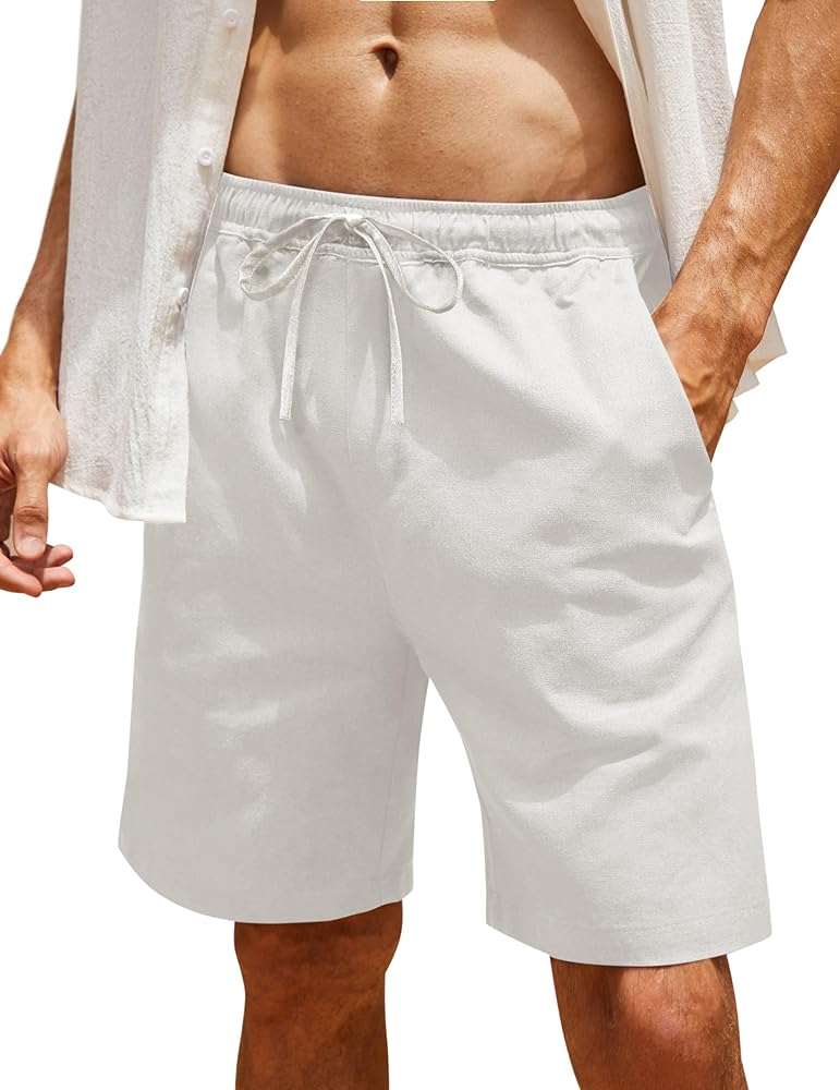 COOFANDY Men Casual Summer Beach Shorts Elastic Waist Drawstring Flat Front Short