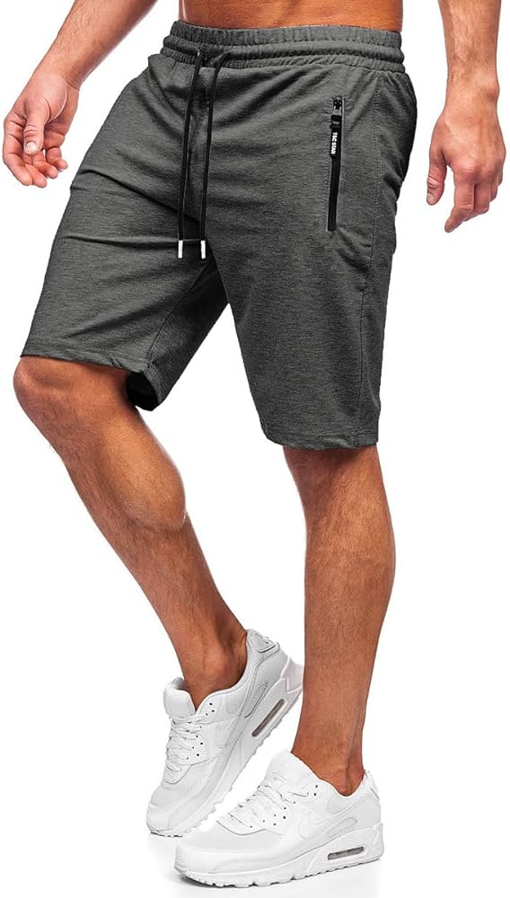 PIDOGYM Men's Shorts Casual Classic Fit Drawstring Summer Beach Shorts with Elastic Waist and Zipper Pockets