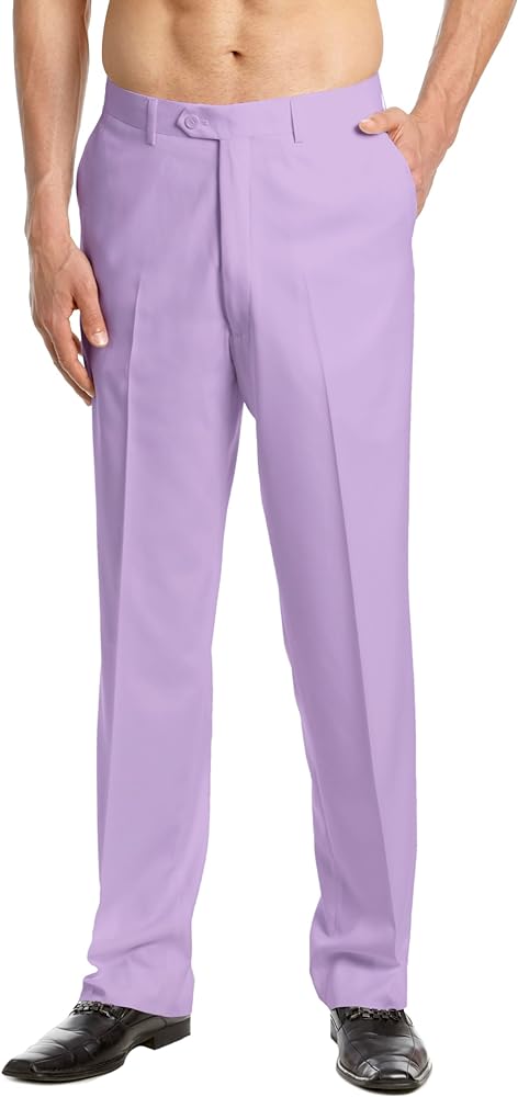 Men's Dress Pants Trousers Flat Front Slacks Solid LAVENDER Light PURPLE Color