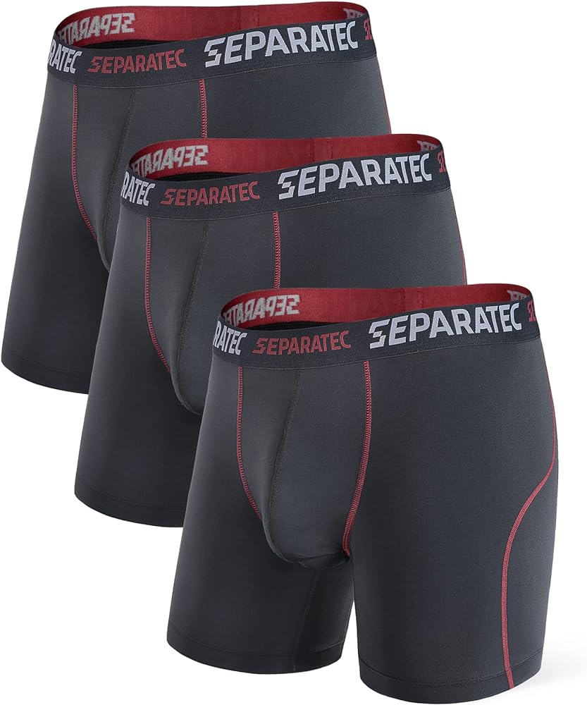 Separatec Athletic Men’s Underwear, Anti Chafing Sport Performance Long Boxer Briefs for Men with Support Dual Pouch 3 Pack