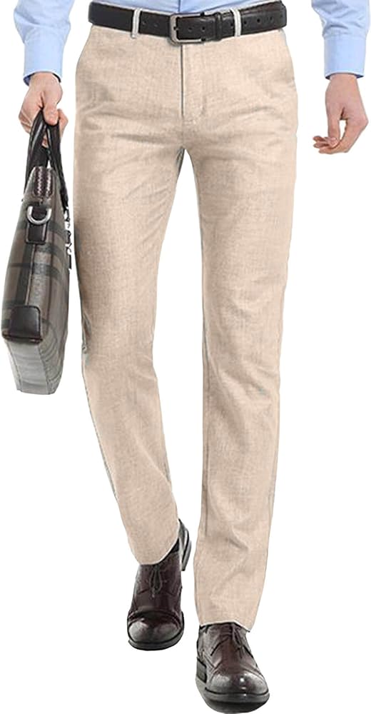 Hoerev Mens Linen Casual Trousers, Casual Pants