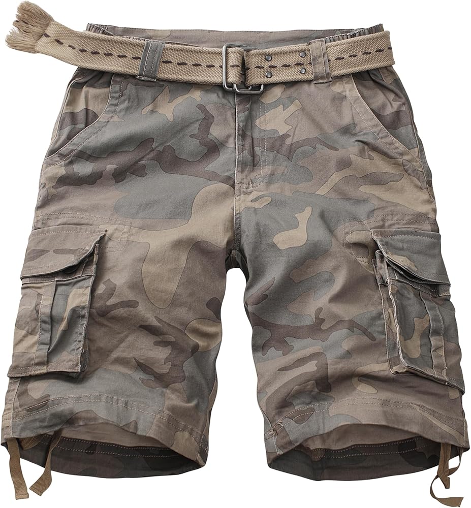 AKARMY Men's Cotton Casual Multi Pocket Outdoor Camouflage Shorts Twill Camo Cargo Shorts(No Belt)