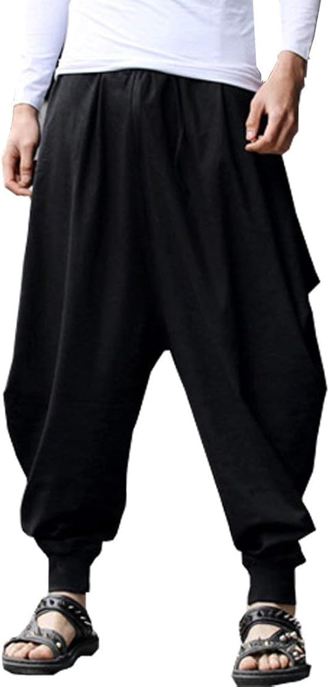 Men's Harem Pants Loose Stretchy Waist Casual Hippie Trousers