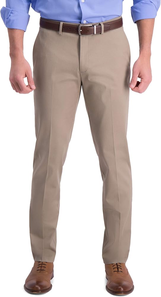 Haggar Men's Iron Free Premium Khaki Slim-Straight Fit Flat Front Flex Waist Casual Pant