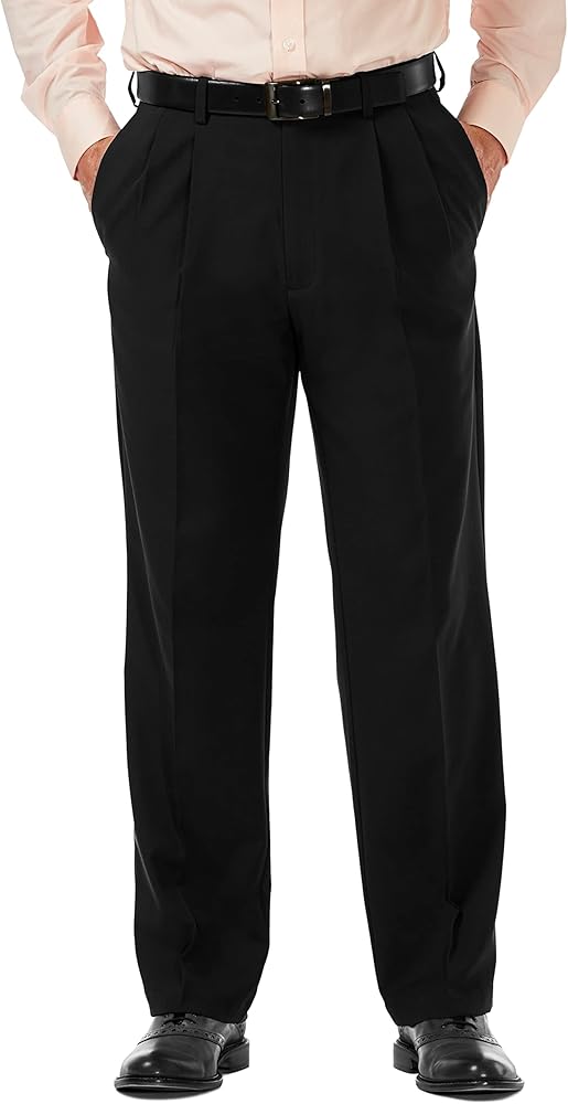 Haggar Mens Cool 18 Pro Classic Fit Pleat Front Hidden Expandable Waist Pant- Regular And Big And Tall Sizes