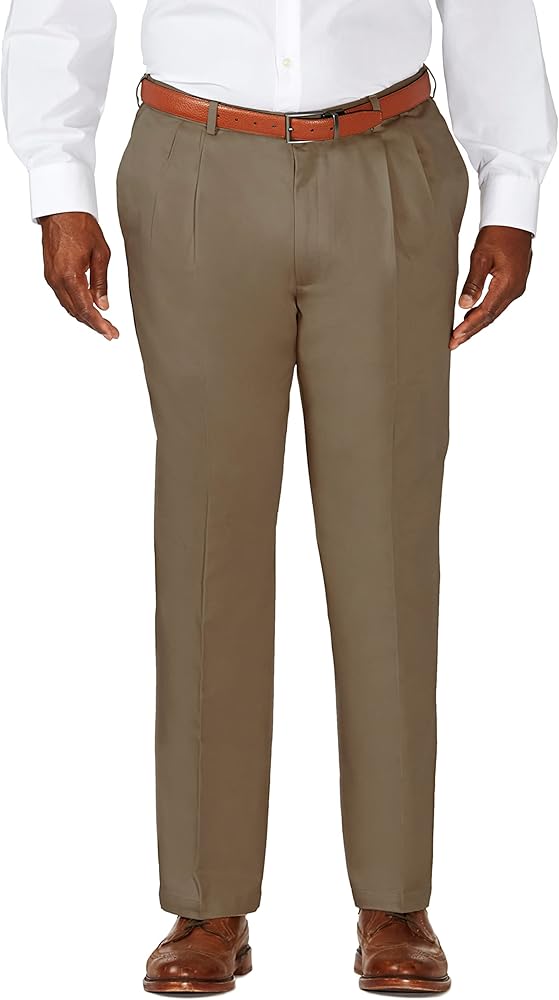 HAGGAR Mens Big and Tall Work to Weekend Hidden Expandable Waist Classif fit Flat and Pleated Front Pant