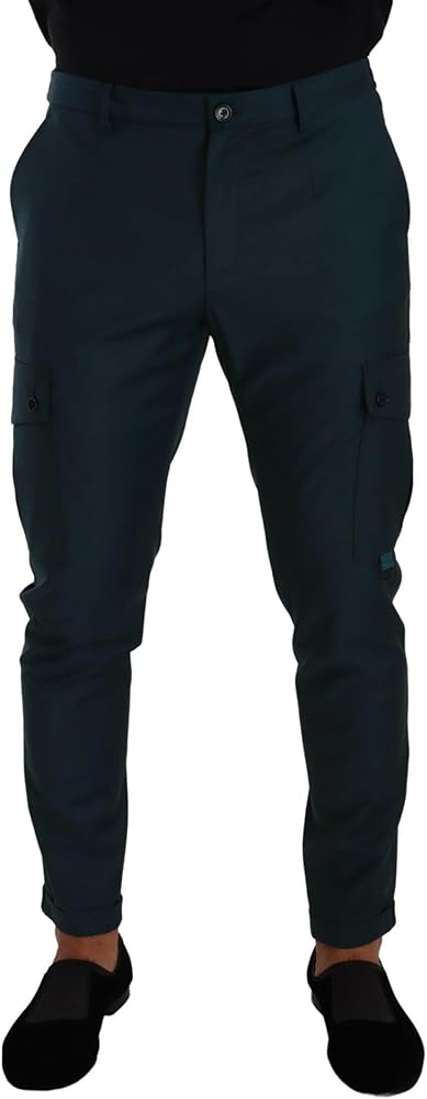 Dolce & Gabbana Blue Green Wool Cargo Skinny Men Trouser Men's Pants