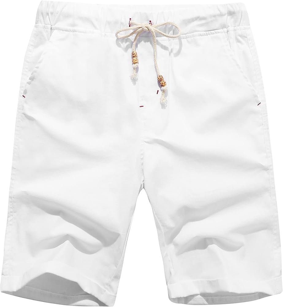 Janmid Men's Linen Shorts Casual Drawstring Summer Beach Shorts for Men