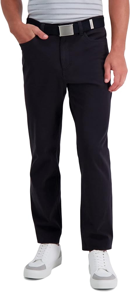 HAGGAR Mens The Active Series Slim/Straight Fit Flat Front Pant