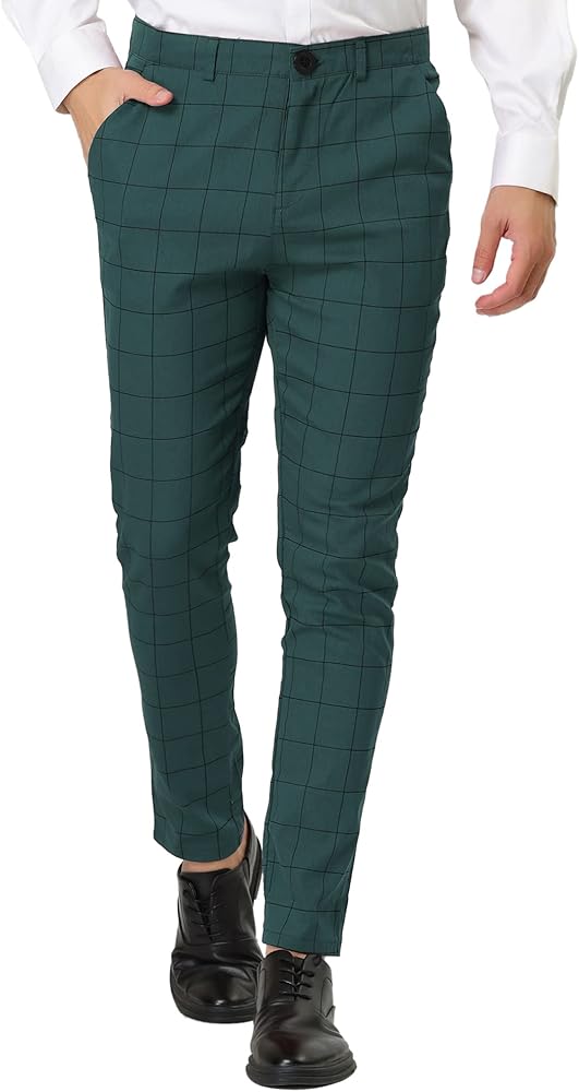 Lars Amadeus Men's Plaid Dress Slim Fit Checked Business Pants with Pockets