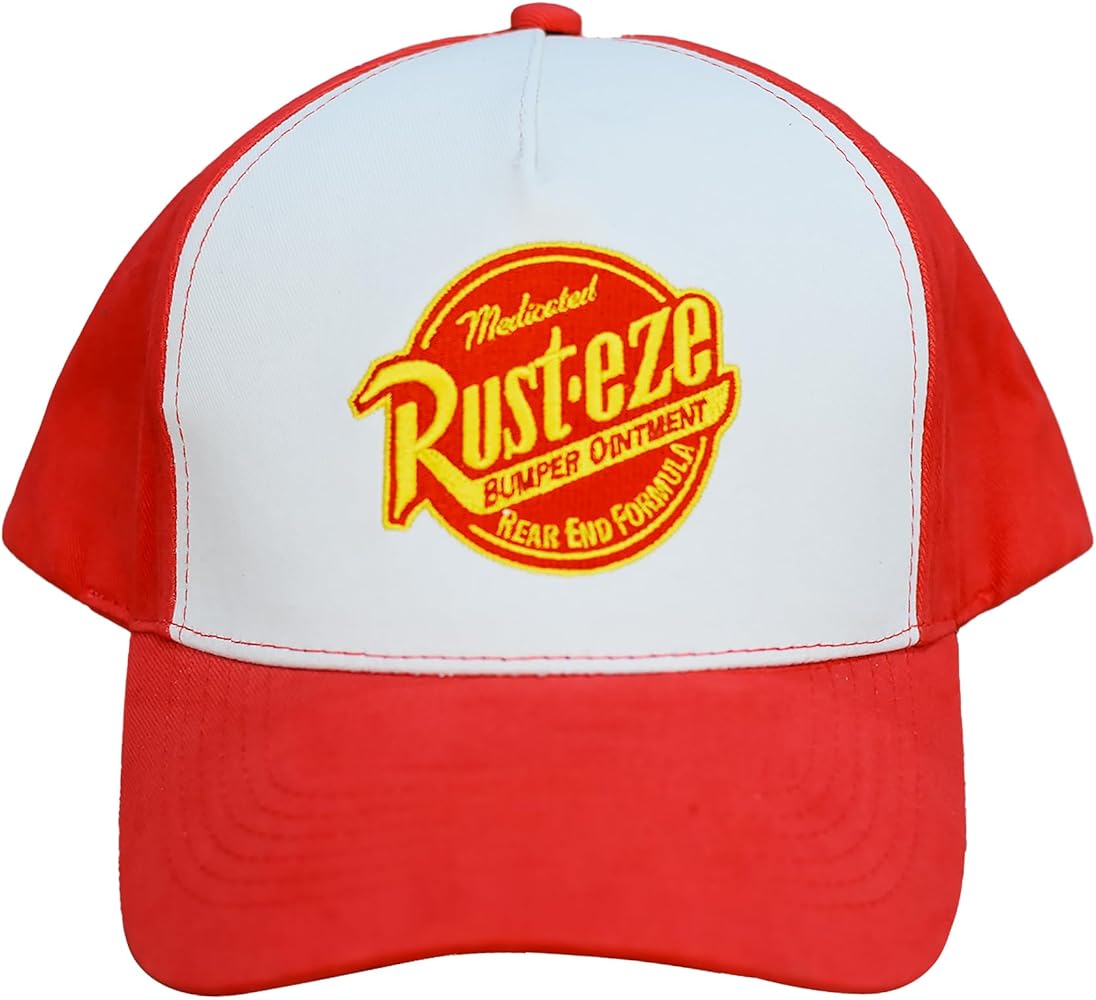 Disney Pixar Cars Baseball Cap, Rust-eze Logo Cotton Adjustable Adult Snapback Hat with Curved Brim, Red, One Size