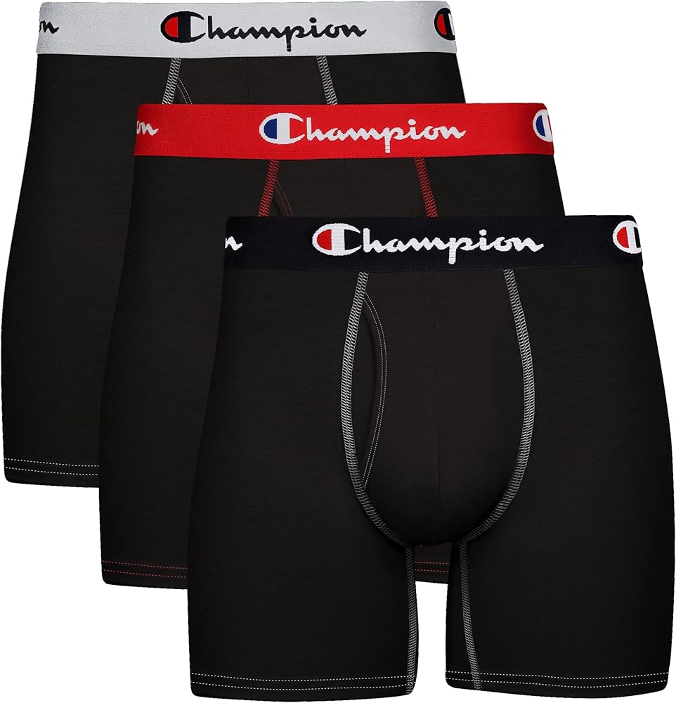 Champion Men's Underwear Boxer Briefs, Total Support Pouch, Cotton Stretch, 3-Pack